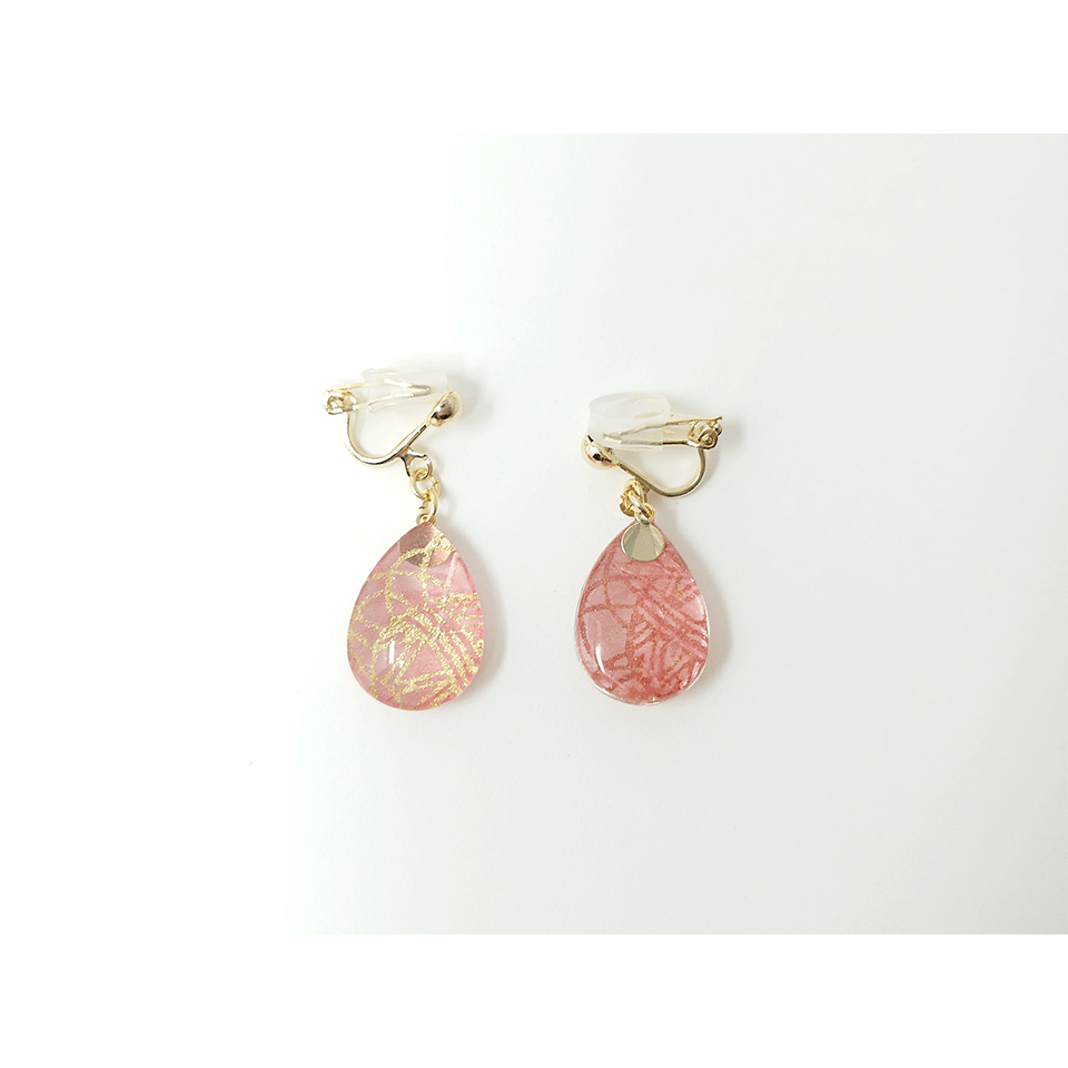 愛媛県 IKAZAKI WASHI JEWERLY しずく ピンク イヤリング | 飛鳥